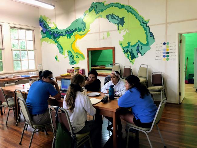 Students studying around a table